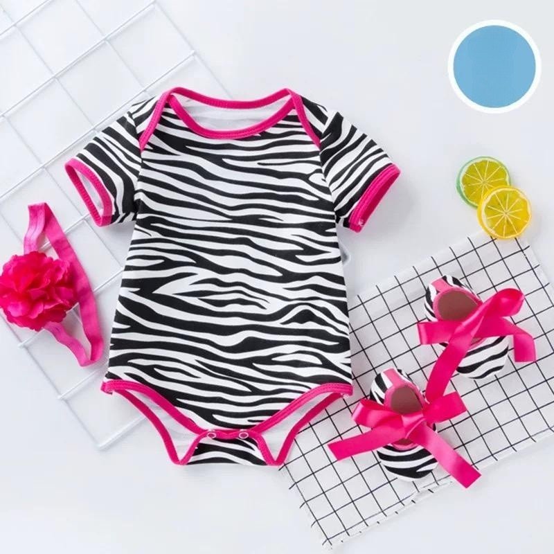 High Cotton Newborn Summer Floral Printed 3 Piece Short Sleeve Baby Rompers + Shoes + Headband Clothing Sets