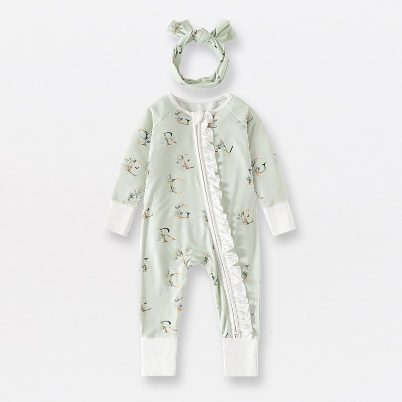 Custom OEM 95% Bamboo Viscose 5% Spandex Baby Romper Clothes Long sleeve Infant clothing Soft Zipper Newborn baby pajamas 7048