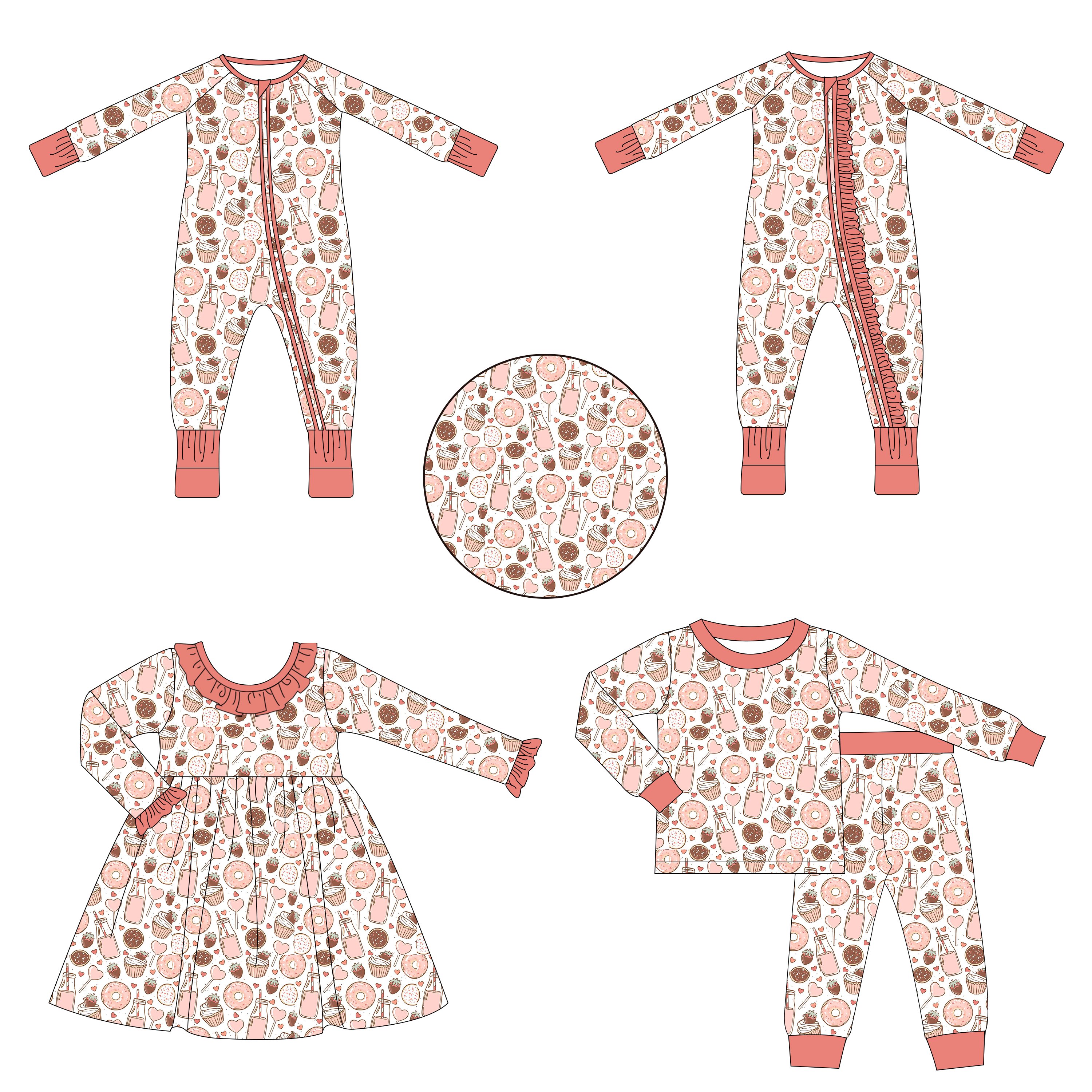Good Quality Baby clothing 95%bamboo 5%viscose Custom Printed Folded Cuffs Baby bamboo sleeper long zippy pajamas