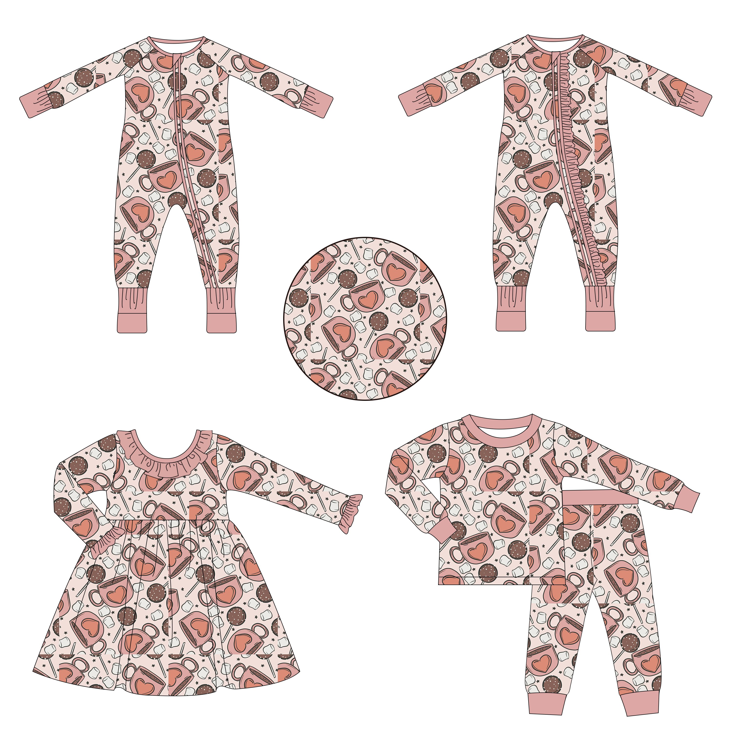 Good Quality Baby clothing 95%bamboo 5%viscose Custom Printed Folded Cuffs Baby bamboo sleeper long zippy pajamas