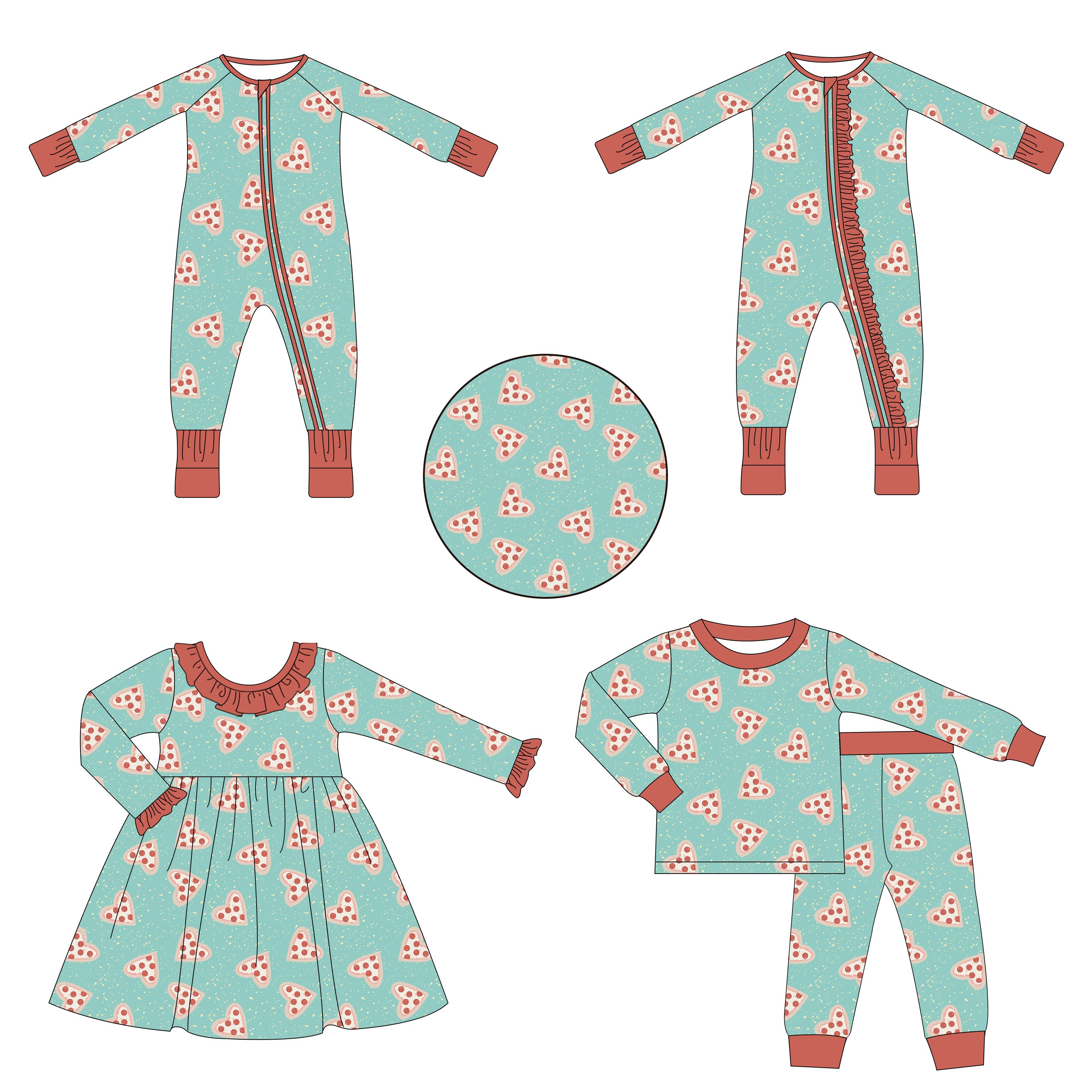Good Quality Baby clothing 95%bamboo 5%viscose Custom Printed Folded Cuffs Baby bamboo sleeper long zippy pajamas
