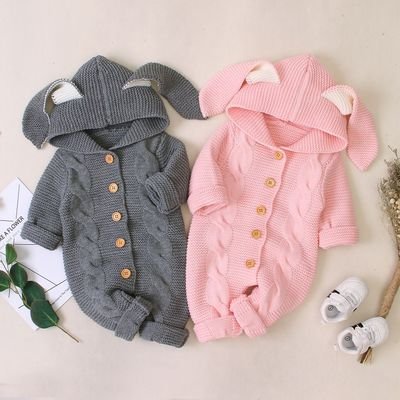 Hotsale Autumn And Winter Cute Rabbit Ears Baby Jumpsuit Children Knitted Romper