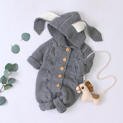 Hotsale Autumn And Winter Cute Rabbit Ears Baby Jumpsuit Children Knitted Romper