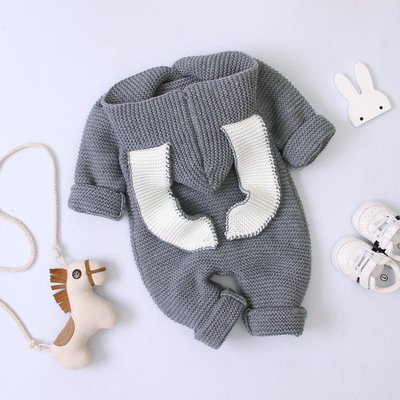 Hotsale Autumn And Winter Cute Rabbit Ears Baby Jumpsuit Children Knitted Romper