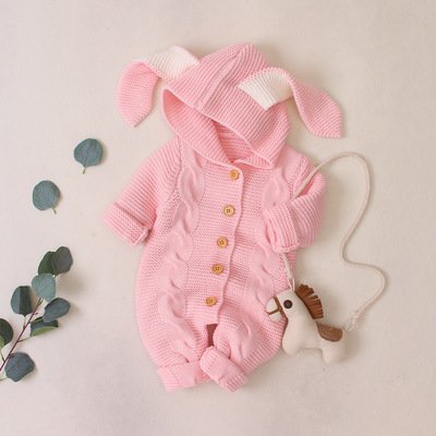Hotsale Autumn And Winter Cute Rabbit Ears Baby Jumpsuit Children Knitted Romper