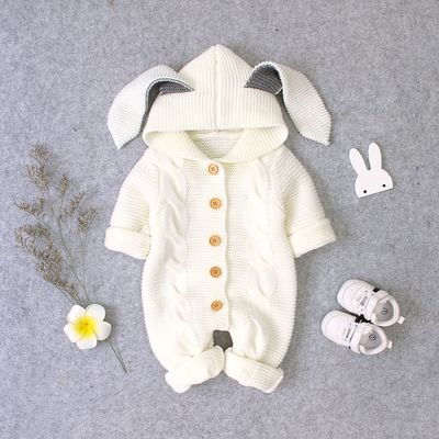Hotsale Autumn And Winter Cute Rabbit Ears Baby Jumpsuit Children Knitted Romper