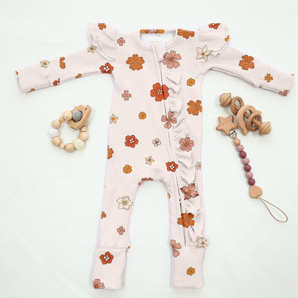 Wholesale custom print eco friendly long-sleeve organic cotton zip infant bodysuit suit one piece baby romper
