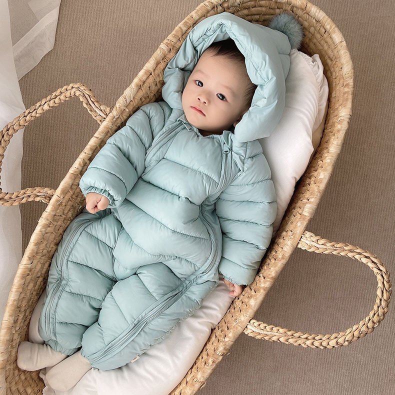 New Winter Baby Solid Color Onesie Newborn Baby Rompers Double Zippers Thick Warm Baby Down Jacket