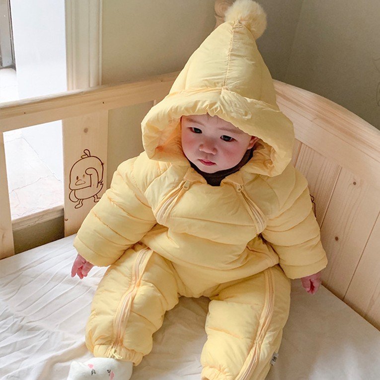 New Winter Baby Solid Color Onesie Newborn Baby Rompers Double Zippers Thick Warm Baby Down Jacket