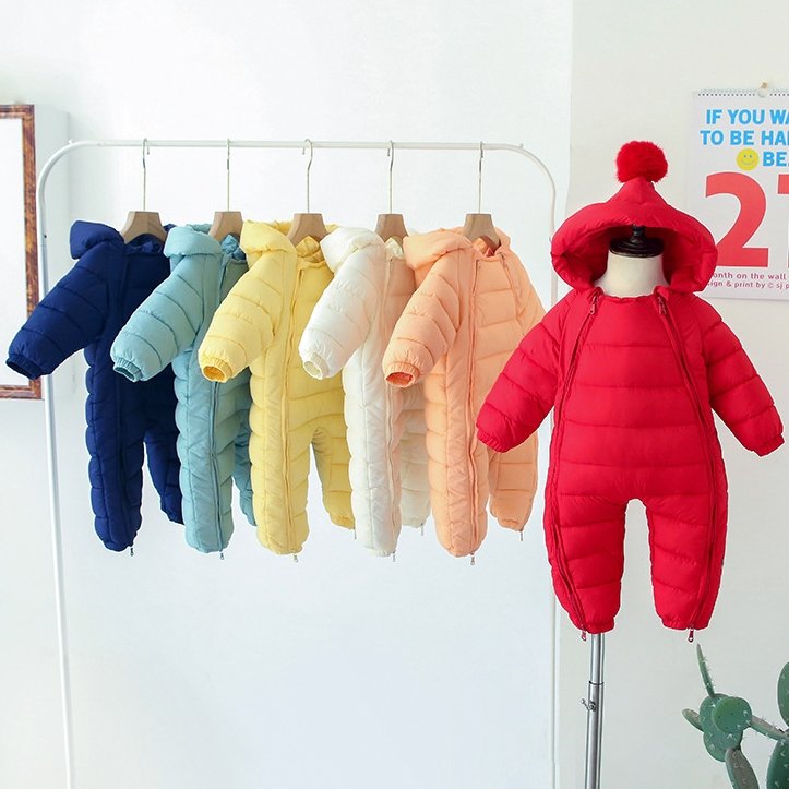 New Winter Baby Solid Color Onesie Newborn Baby Rompers Double Zippers Thick Warm Baby Down Jacket