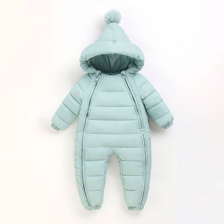 New Winter Baby Solid Color Onesie Newborn Baby Rompers Double Zippers Thick Warm Baby Down Jacket