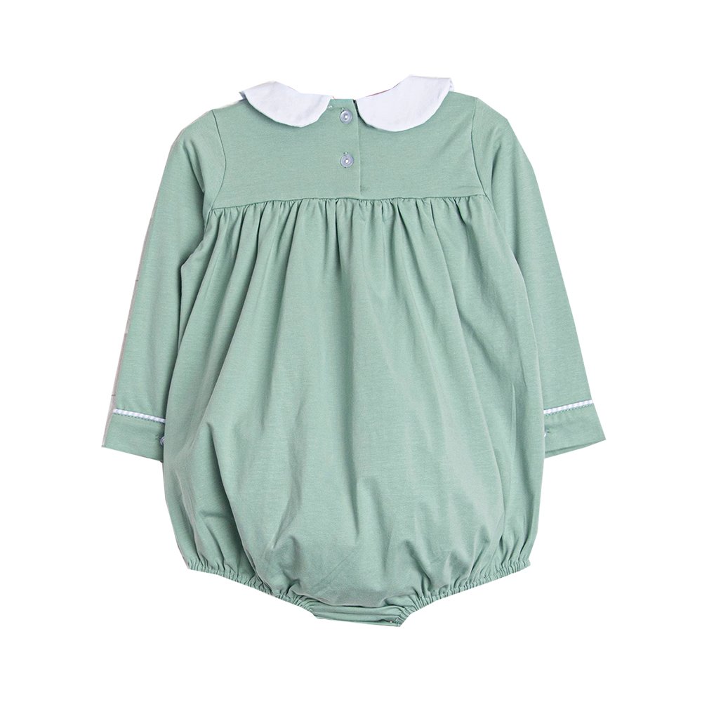 Personalized sage green 100%combed cotton collared baby rompers bubble wholesale winter toddler new born babies boys clothes