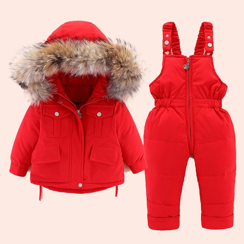 1-5 Years Old Baby Boys And Girls New Winter Two-Piece Down Jacket + Suspenders