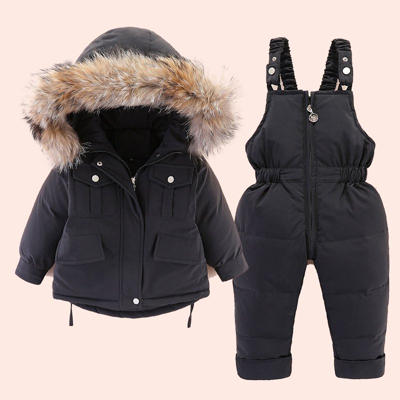 1-5 Years Old Baby Boys And Girls New Winter Two-Piece Down Jacket + Suspenders