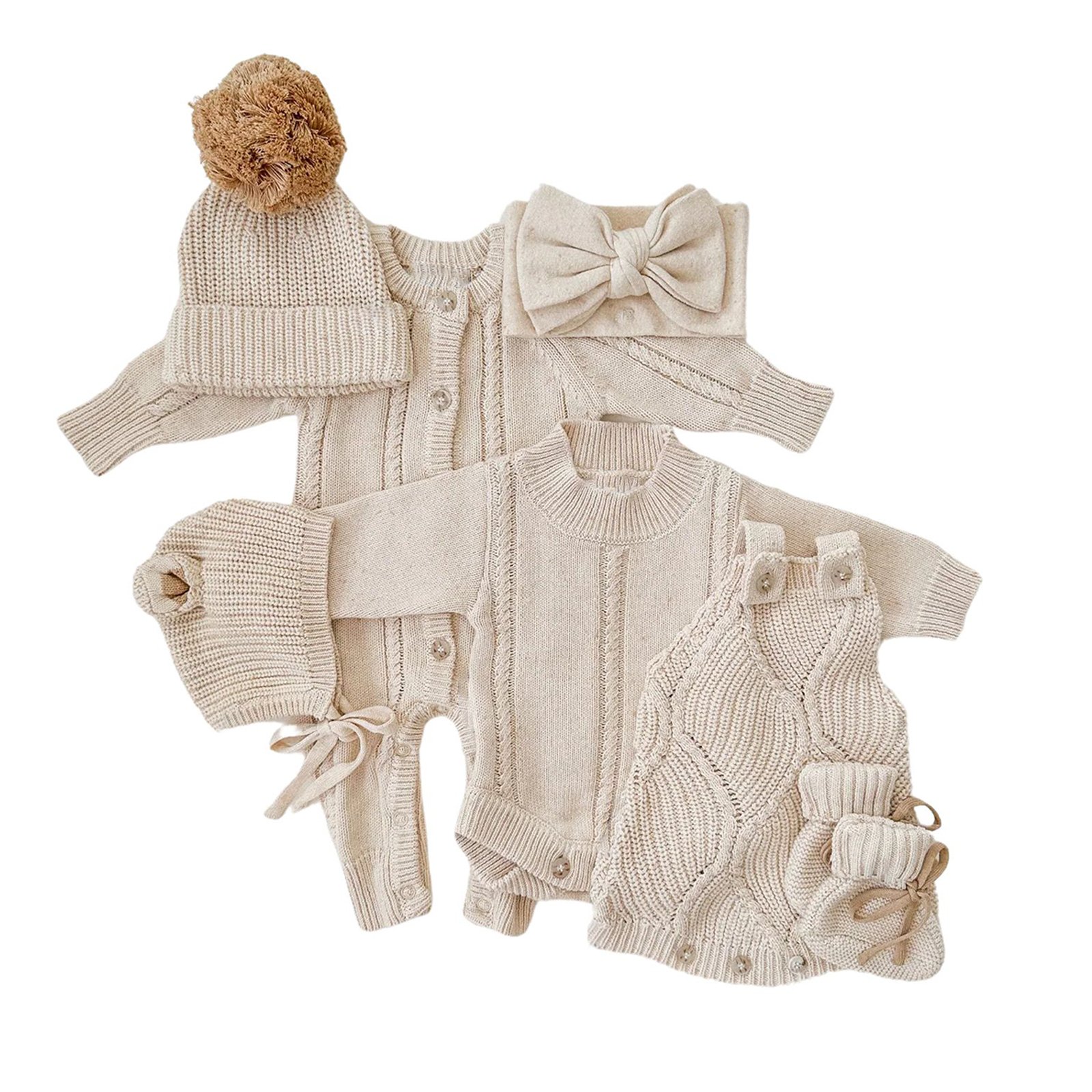 Baby Infant Clothes Girl Baby Clothing Set Solid Color Knitted Newborn Baby Boy Romper Coat Hat Blanket 7pcs Set
