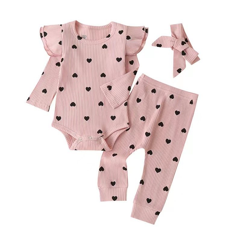 2024 European American Baby Girl Love Printing Ha Clothes Multicolor Long Sleeve Pants Bow New Unisex Product Stylish Cotton