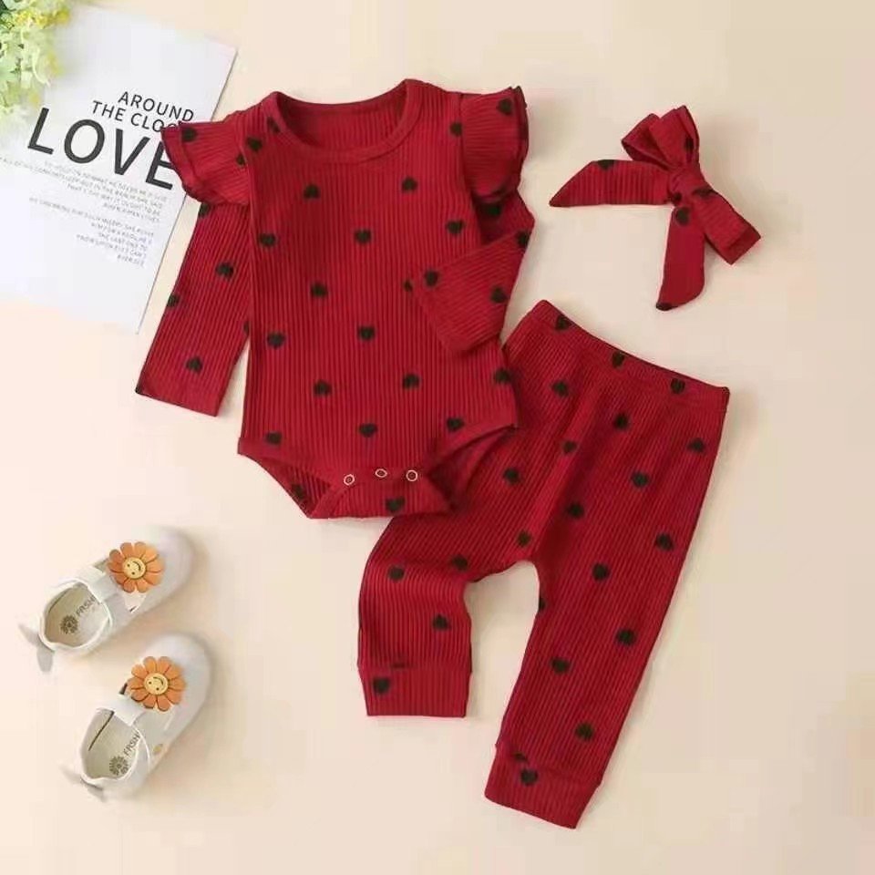 2024 European American Baby Girl Love Printing Ha Clothes Multicolor Long Sleeve Pants Bow New Unisex Product Stylish Cotton