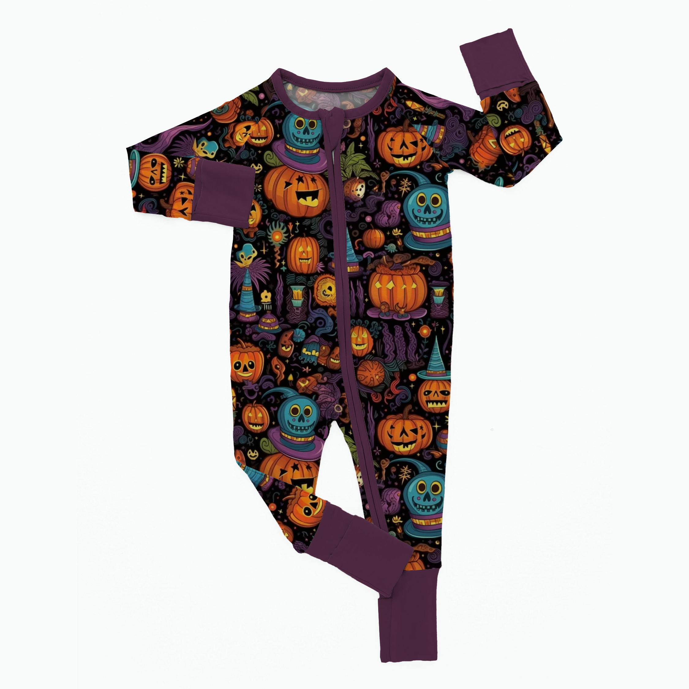 Custom All Over Printing Knitted Organic Cotton Bamboo Viscose Baby Pajamas Long Sleeve Newborn Zipper Jumpsuits Rompers