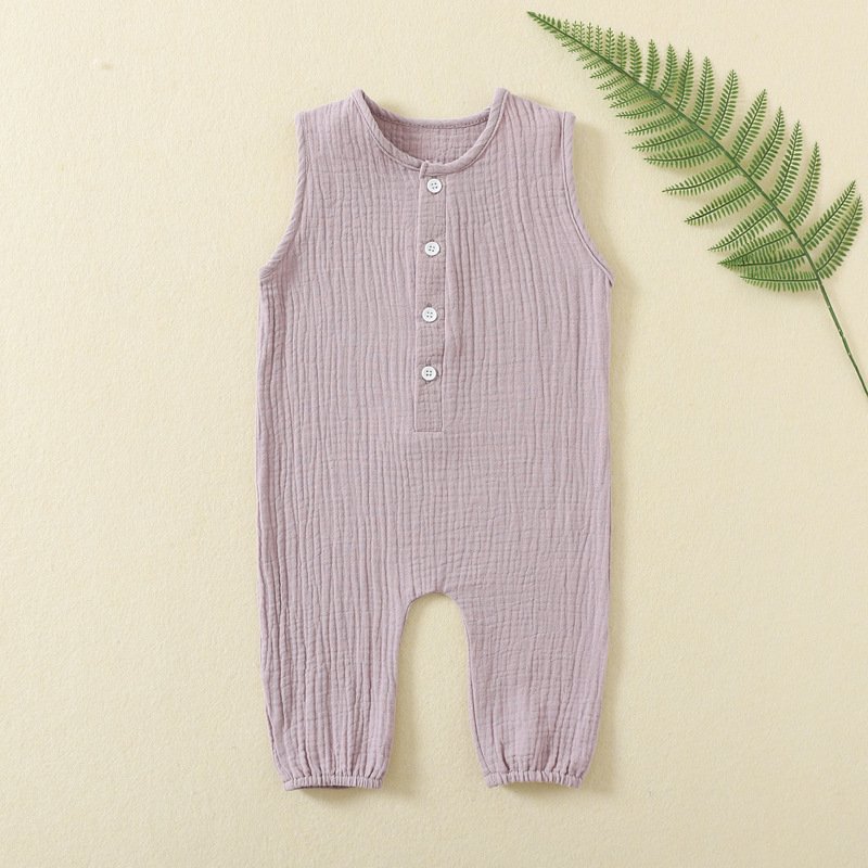 Baby Clothes Girls Jumpsuits Boy Overalls Summer Baby Wear Solid Muslin Cotton Pajamas Sleeveless Baby Rompers
