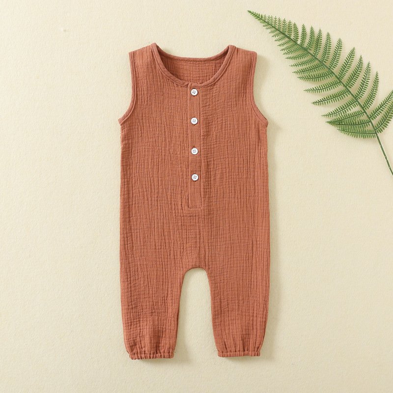 Baby Clothes Girls Jumpsuits Boy Overalls Summer Baby Wear Solid Muslin Cotton Pajamas Sleeveless Baby Rompers