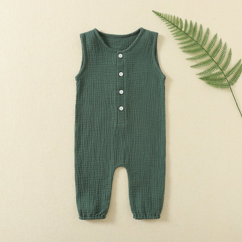 Baby Clothes Girls Jumpsuits Boy Overalls Summer Baby Wear Solid Muslin Cotton Pajamas Sleeveless Baby Rompers