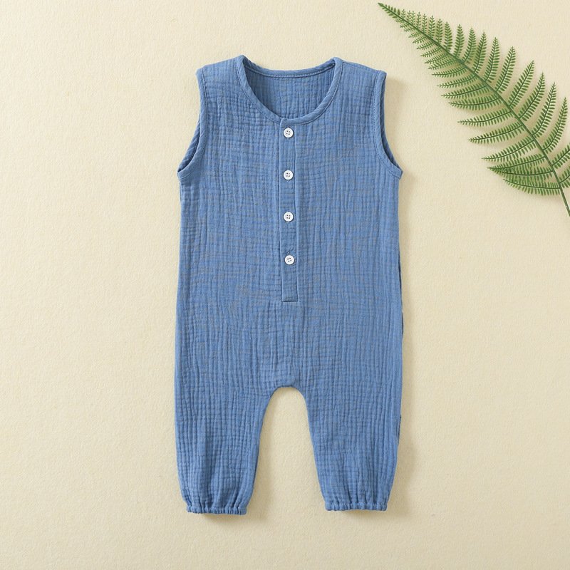 Baby Clothes Girls Jumpsuits Boy Overalls Summer Baby Wear Solid Muslin Cotton Pajamas Sleeveless Baby Rompers