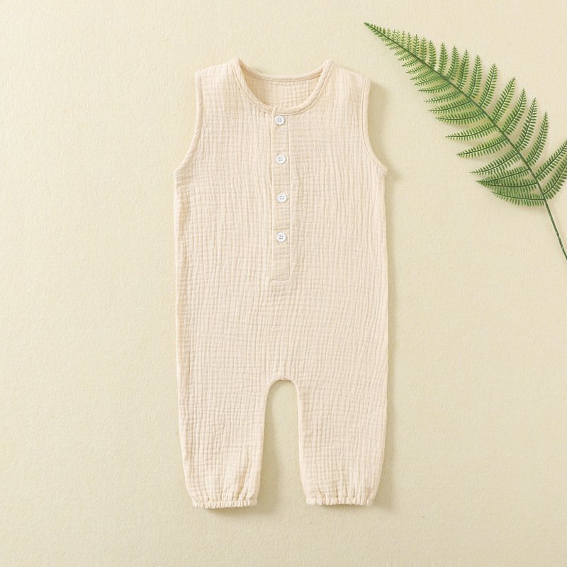 Baby Clothes Girls Jumpsuits Boy Overalls Summer Baby Wear Solid Muslin Cotton Pajamas Sleeveless Baby Rompers