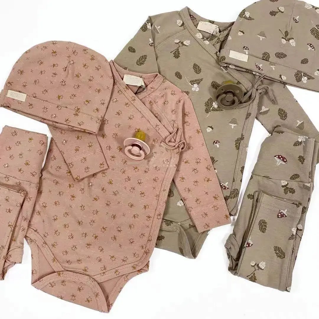 High Quality Summer 2024 3Pcs Long Sleeve Baby Clothing Sets High-Waisted Pants Bamboo Baby Clothing Baby Romper