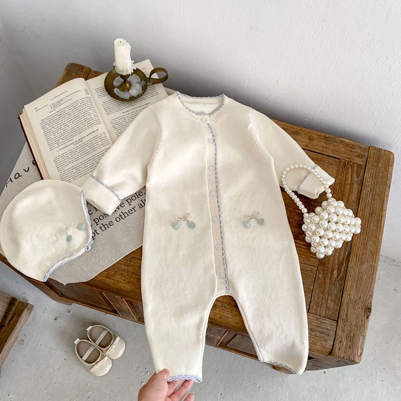 Newborn Baby Knit Playsuit Infant Knitted Romper Kids Girl Solid Color Bodysuit Warm Jumpsuit