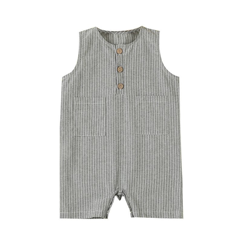 Boys And Girls Cotton Linen Hemp Pocket Children Jumpsuit Baby Summer Clothes Baby Solid Color Romper Onesie