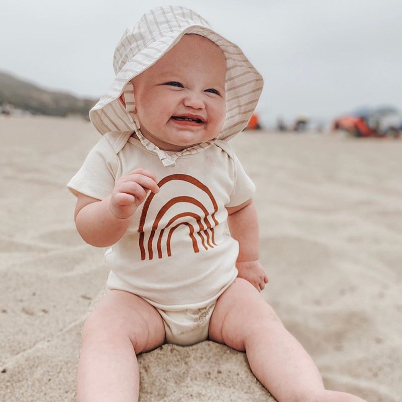 Summer Baby Cotton Short Sleeve Jumpsuit White Rainbow Print Rompers