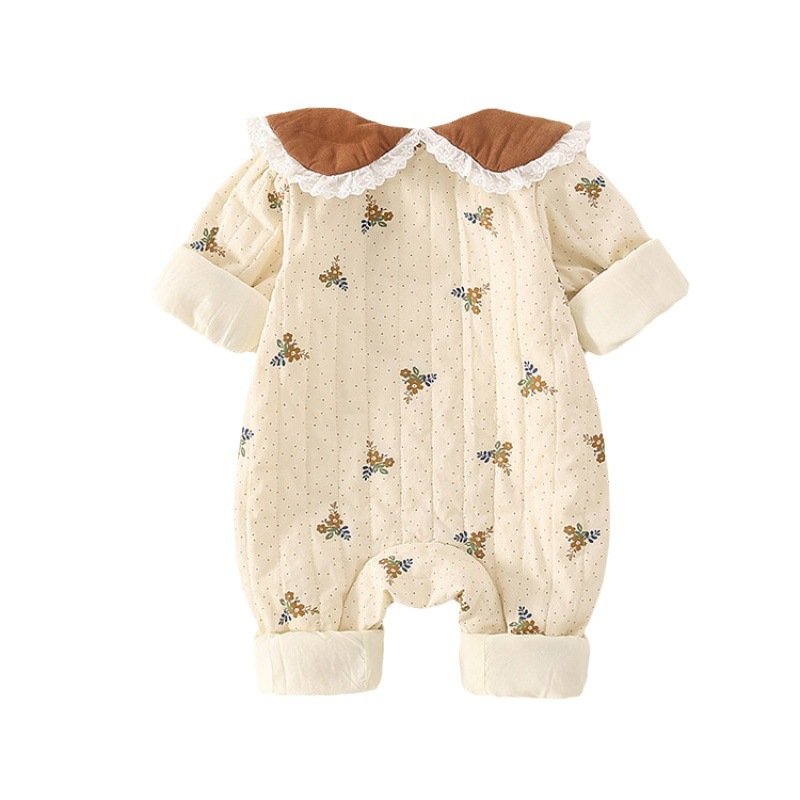 Wholesale 2024 Fall Baby Clothing Cute Floral Polka Dot Lapel Long Sleeve Cotton Baby Rompers