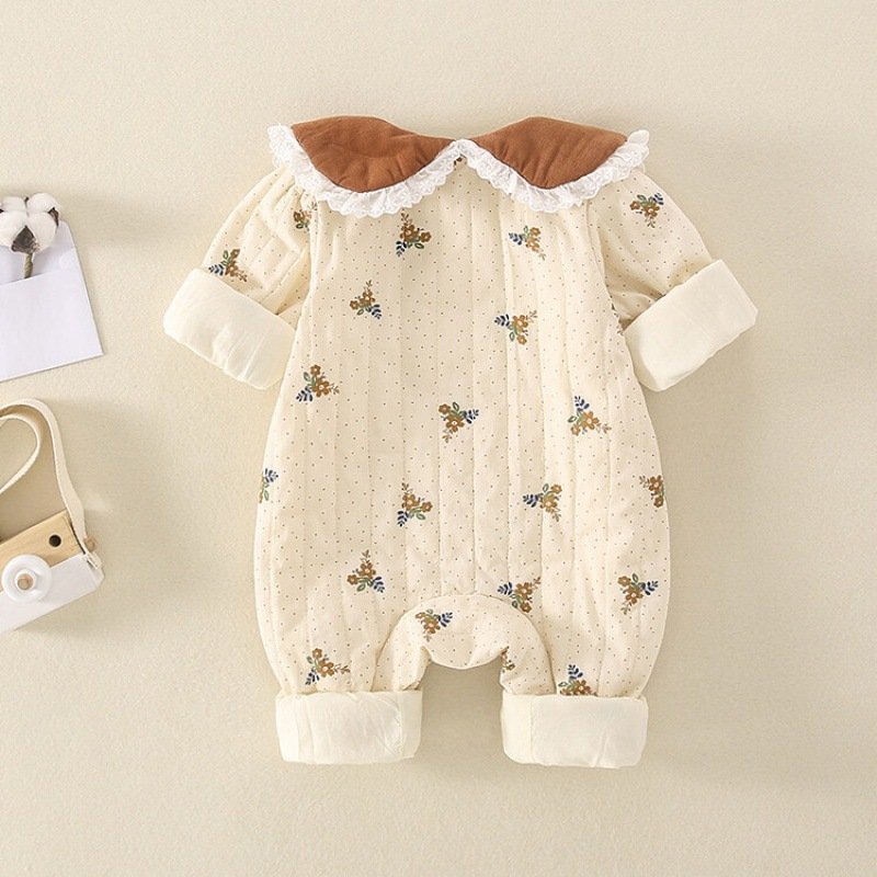 Wholesale 2024 Fall Baby Clothing Cute Floral Polka Dot Lapel Long Sleeve Cotton Baby Rompers