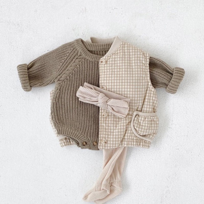 Boutiques Winter Fall Newborn Baby Children Unisex Solid Simple Knitted Loose Pullover Sweater Jumpsuit Baby Romper