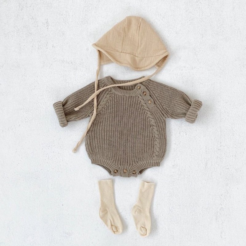 Boutiques Winter Fall Newborn Baby Children Unisex Solid Simple Knitted Loose Pullover Sweater Jumpsuit Baby Romper