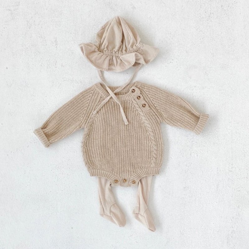 Boutiques Winter Fall Newborn Baby Children Unisex Solid Simple Knitted Loose Pullover Sweater Jumpsuit Baby Romper