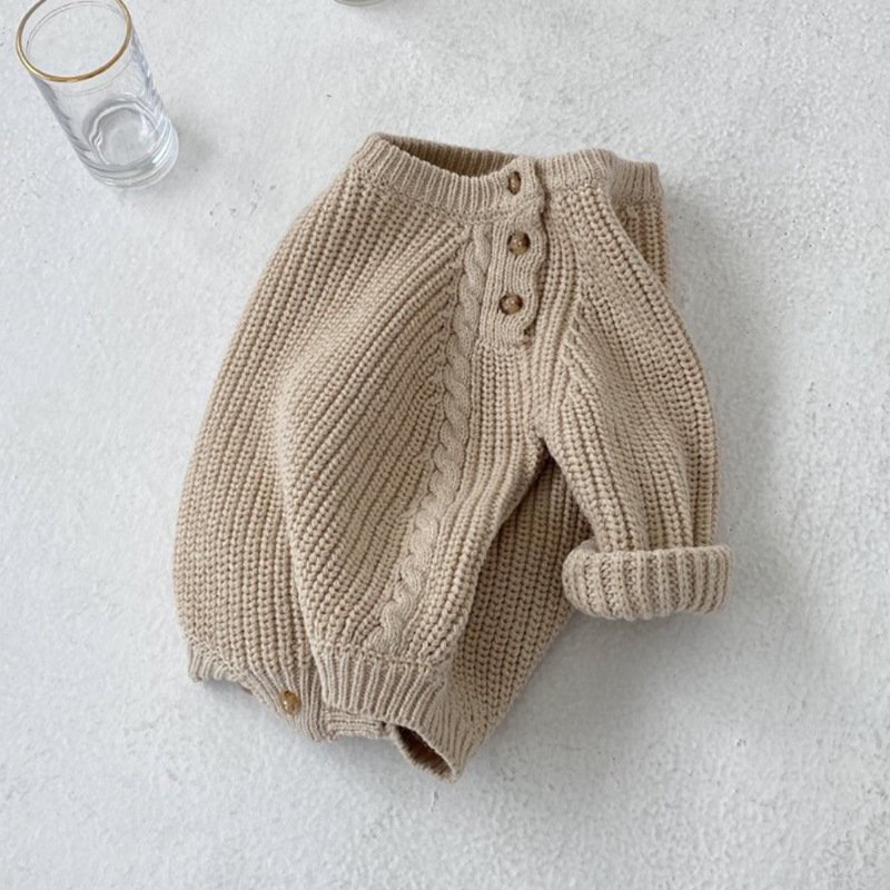 Boutiques Winter Fall Newborn Baby Children Unisex Solid Simple Knitted Loose Pullover Sweater Jumpsuit Baby Romper