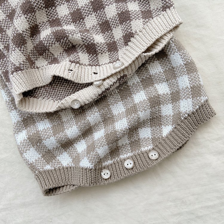 Newest ins Kids Cute Custom plaid lapel knit clothes Toddler Baby boys girls knitted Sweet Retro long sleeves bamboo baby romper