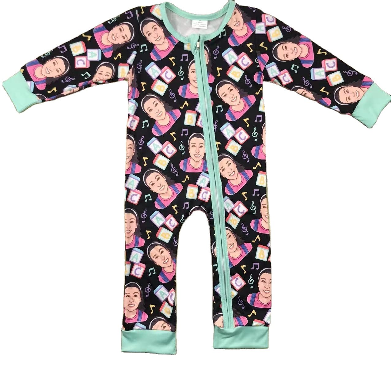 New Arrival infant kids baby rompers MS Rachel Women ABC Black Green Zipper Long Sleeve Jumpsuits