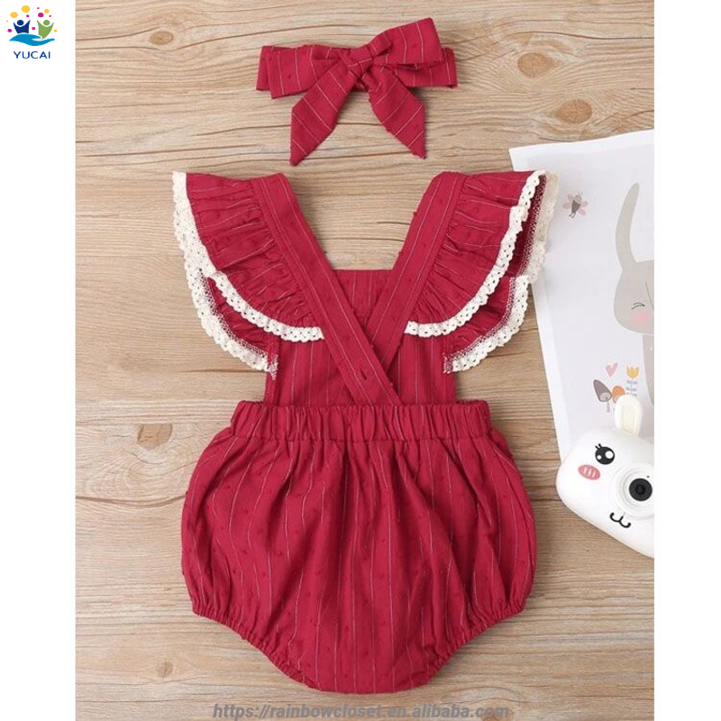 Hot Sale Boutique Brand clothes kids Dots Suspender Spring Summer Outfits Children Red Cotton Rompers