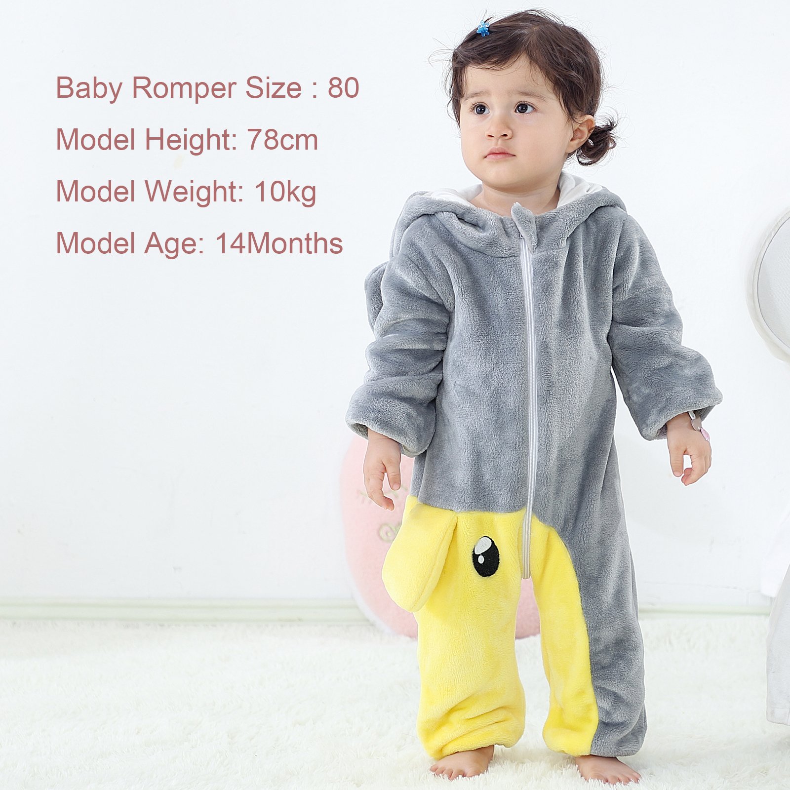 Michley 24M Infant Jumpsuits Girls Cartoon Elephant Flannel Rompers Long Sleeve Winter Baby Boys Onesie
