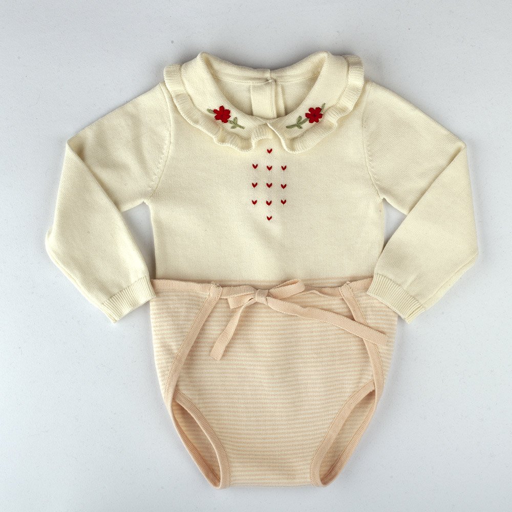 Custom baby girl vintage Ruffle rompers newborn baby cotton knitted embroidered baby romper
