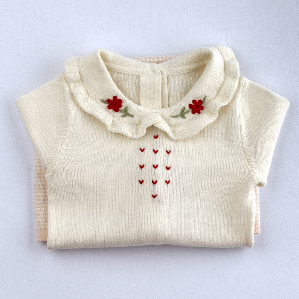 Custom baby girl vintage Ruffle rompers newborn baby cotton knitted embroidered baby romper