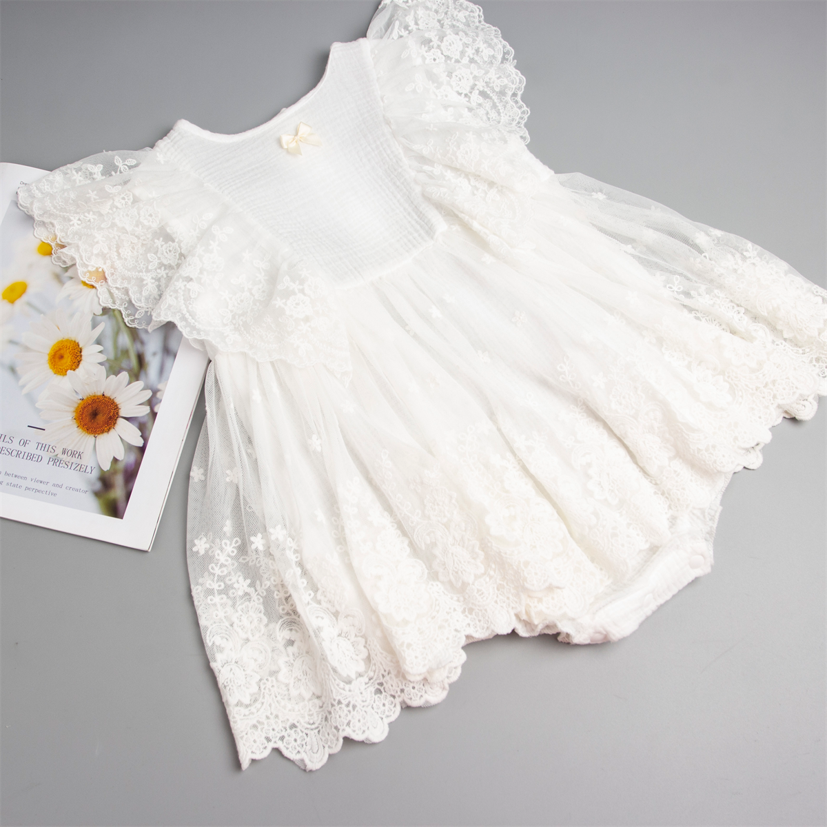 Wholesale baby Girl Clothing Cute Sleeveless baby romper White Lace Flower Dress