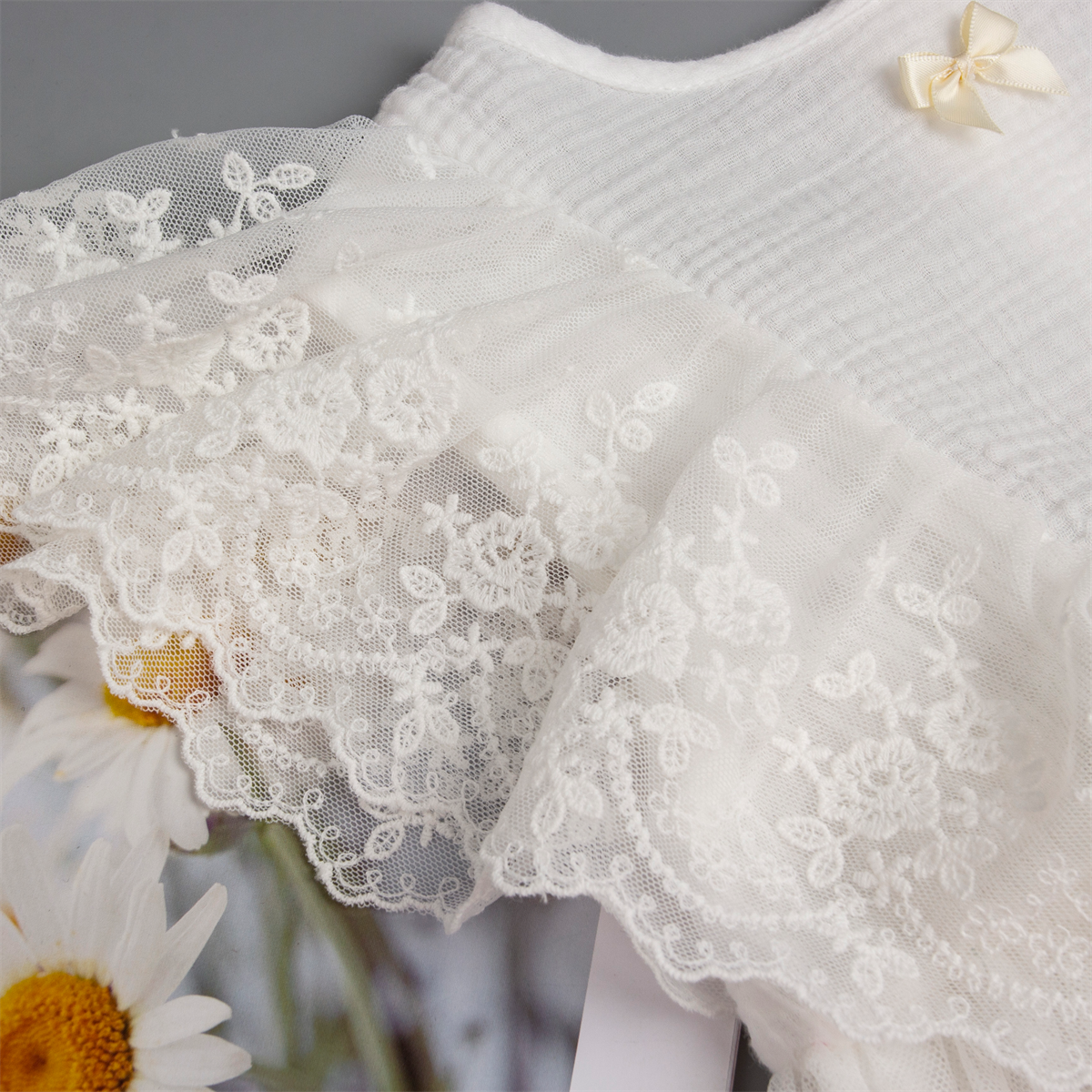 Wholesale baby Girl Clothing Cute Sleeveless baby romper White Lace Flower Dress