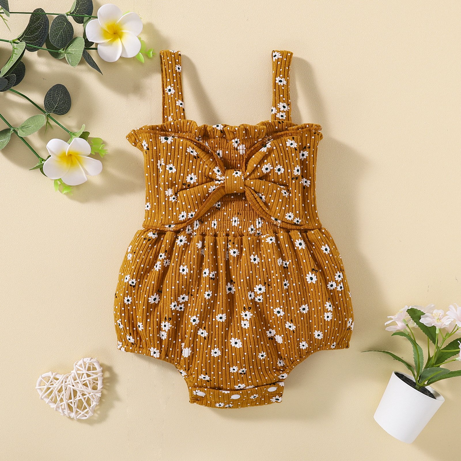 fashion Summer Infant Girls woolen Cute Romper Flowers Printed Sleeveless Strap Big Bow knot Jumpsuits Baby Overalls