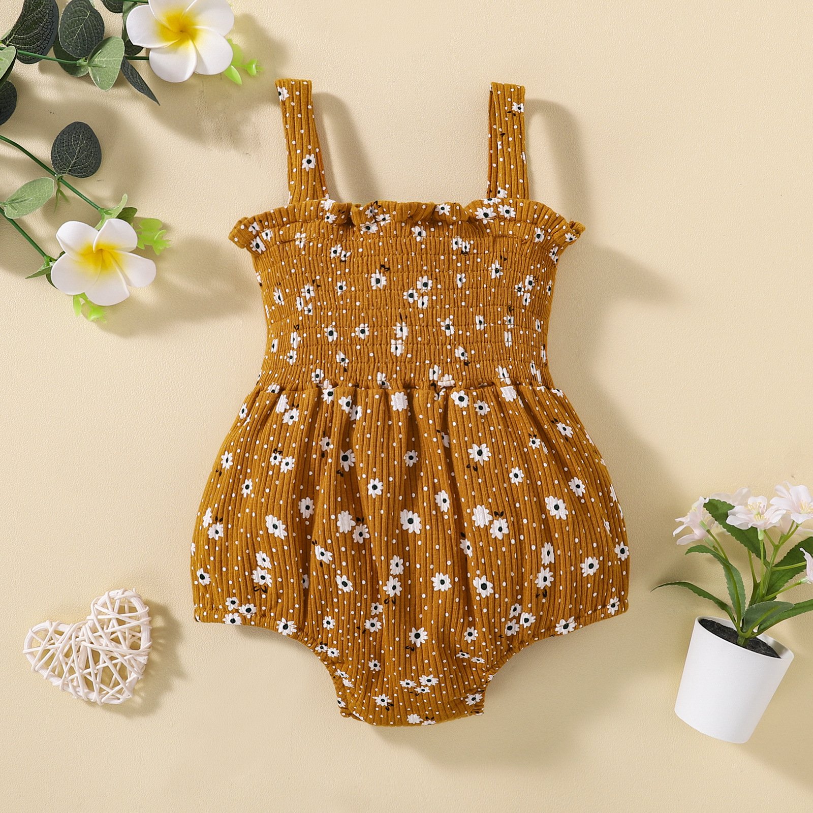 fashion Summer Infant Girls woolen Cute Romper Flowers Printed Sleeveless Strap Big Bow knot Jumpsuits Baby Overalls