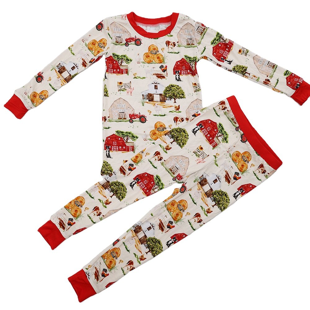 Qingli Oem High Quality Baby Waffle Clothing Long Sleeves Baby Pajamas Floral Printed Bamboo Outfit