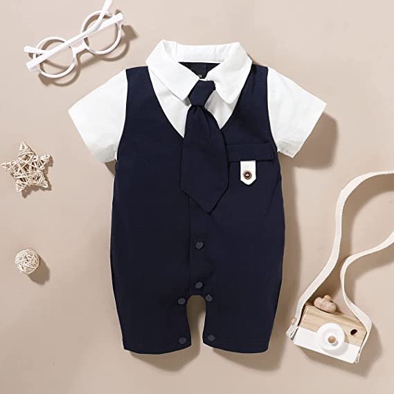 Baby Boys Baptism Christening Outfit Bow Tie Romper Wedding Tuxedo Suit Ring Bearer One Piece Jumpsuit Waistcoat Set Full CN;ZHE