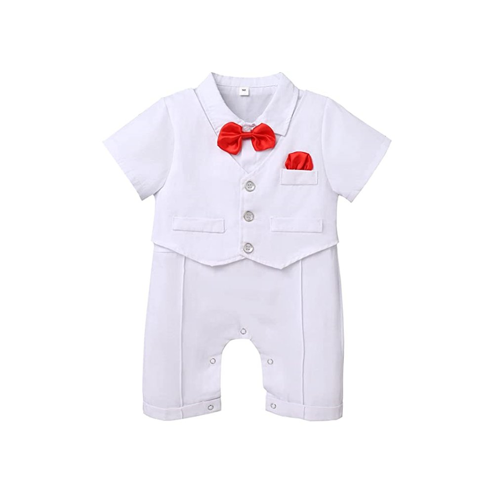 Baby Boys Baptism Christening Outfit Bow Tie Romper Wedding Tuxedo Suit Ring Bearer One Piece Jumpsuit Waistcoat Set Full CN;ZHE